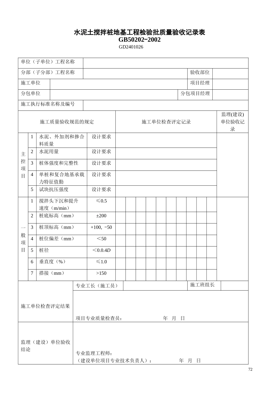 14、水泥土搅拌桩地基工程检验批质量验收记录表（GD2401026）.doc_第1页