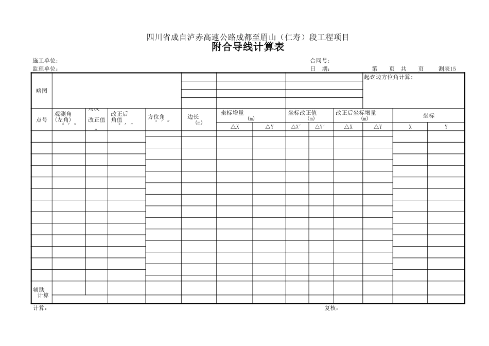15 附合导线计算表（测表15）.xls_第1页