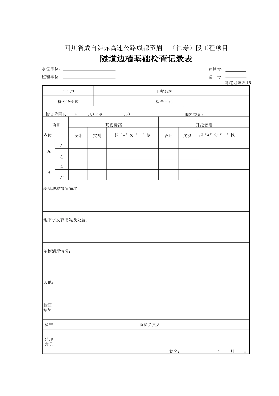16 隧道边墙基础检查记录表.doc_第1页