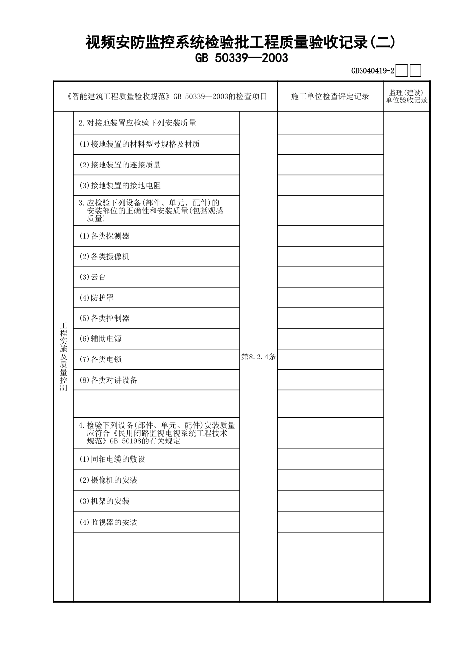 19视频安防监控系统检验批工程质量验收记录(2)GD3040419.xls_第1页