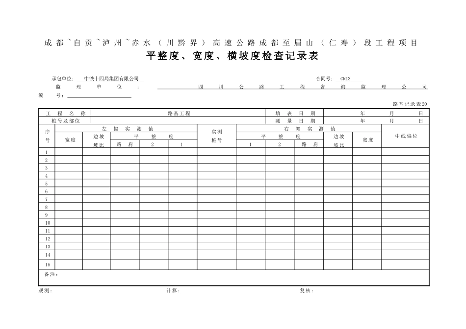 20 平整度、宽度、横坡检查记录表.doc_第1页