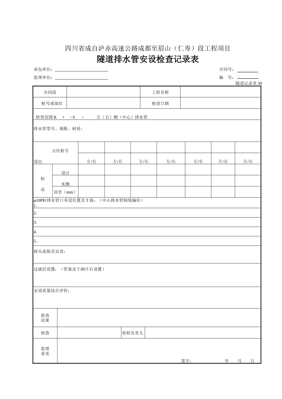 30 隧道排水管安设检查表.doc_第1页