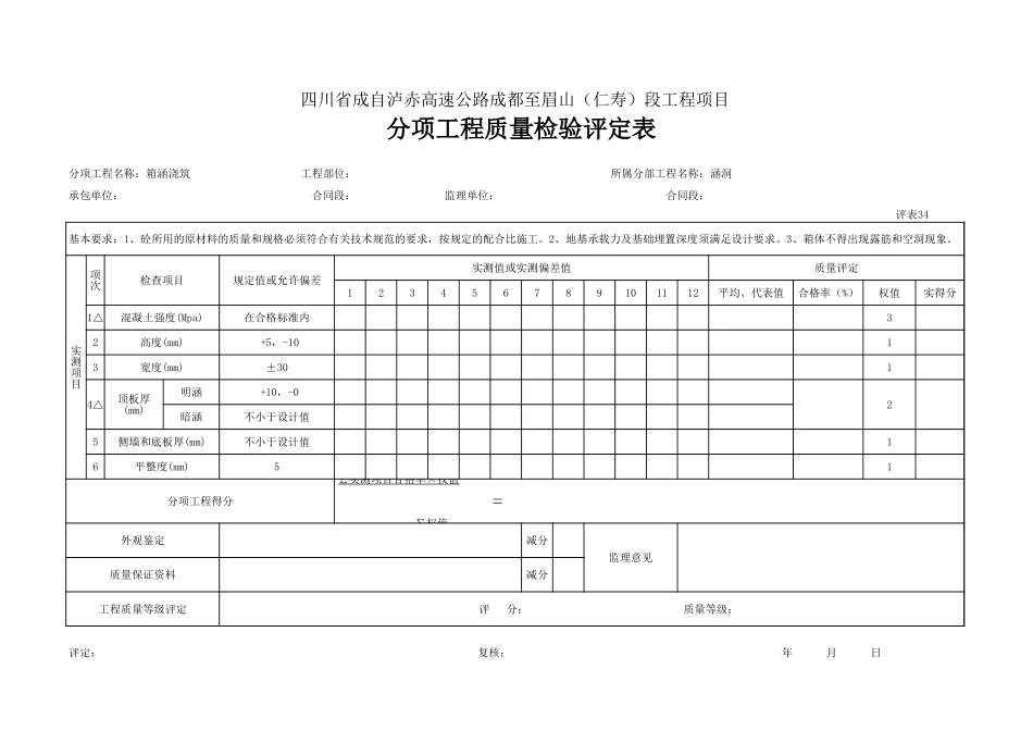 34 箱涵浇筑评定.xls_第1页