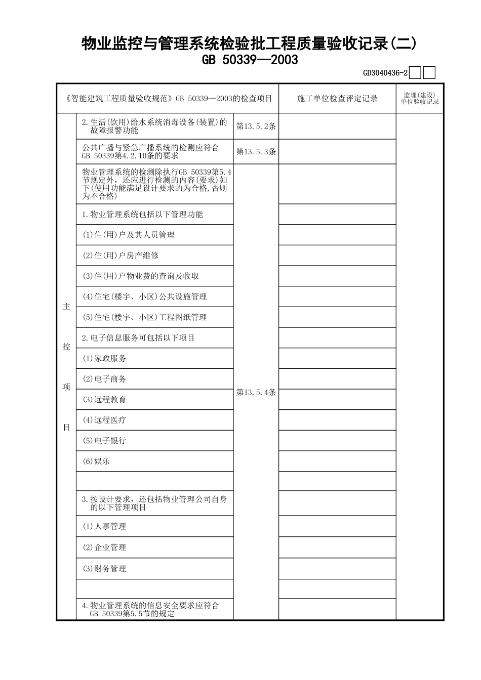 36物业监控与管理系统检验批工程质量验收记录(2)GD3040436.xls_第1页