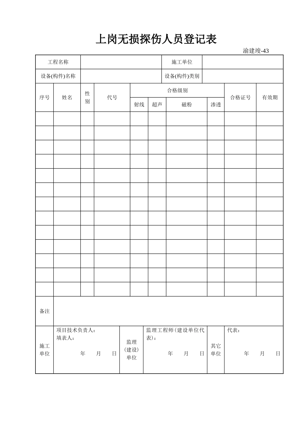 43 上岗无损控伤人员登记表.doc_第1页