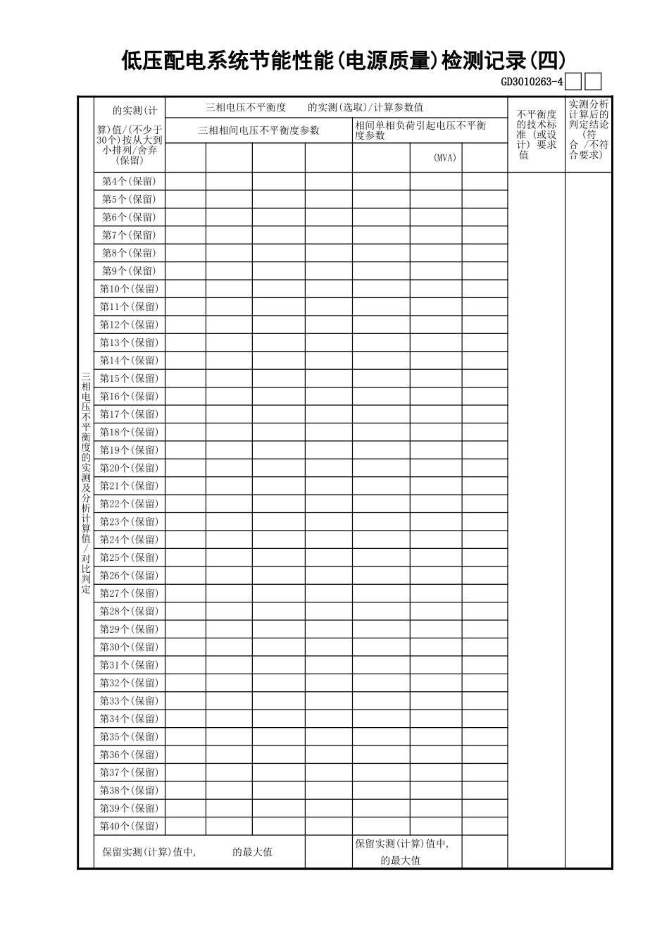 63低压配电系统节能性能(电源质量)检测记录(4)GD3010263.xls_第1页