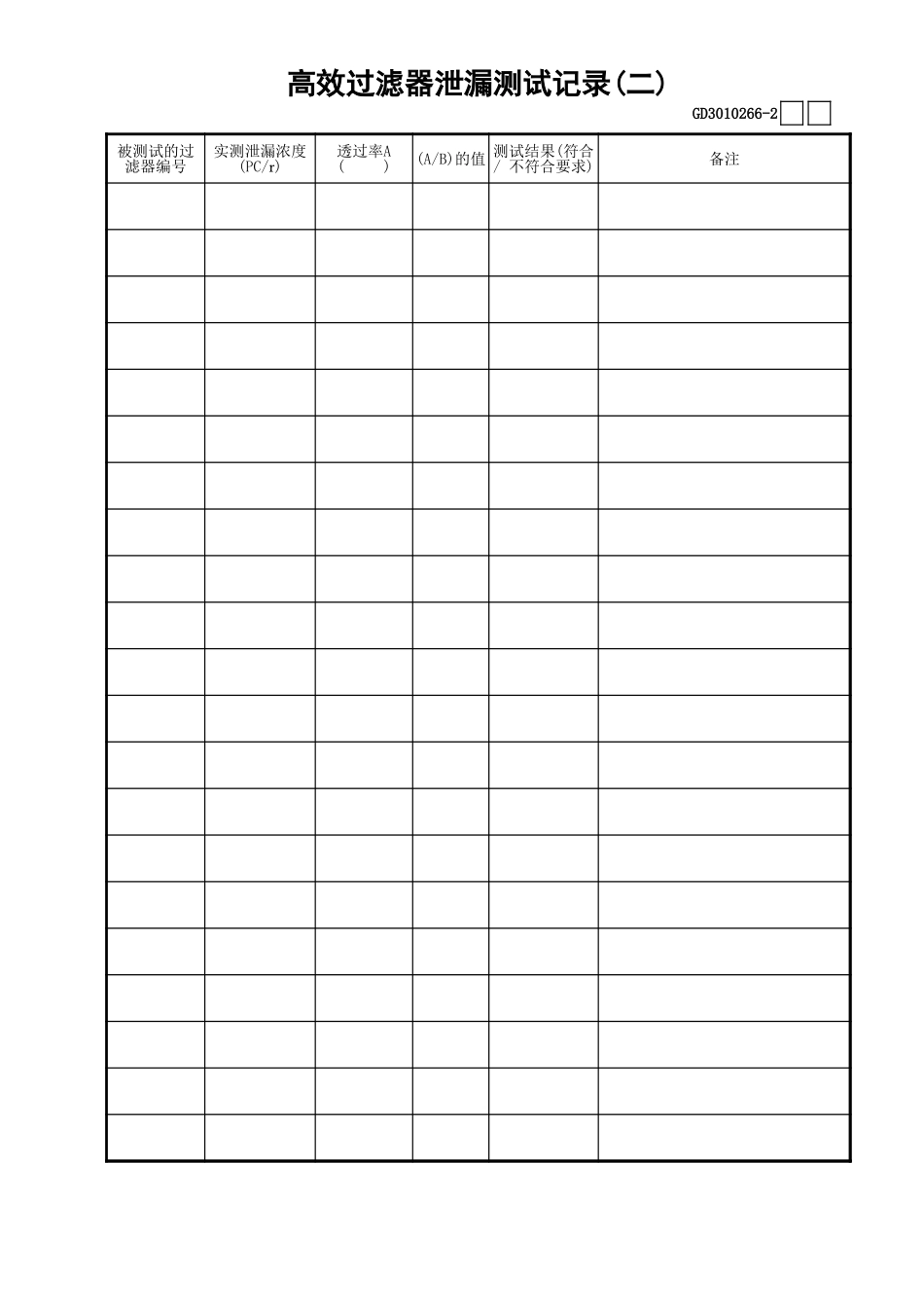 66高效过滤器泄漏测试记录(2)GD3010266.xls_第1页