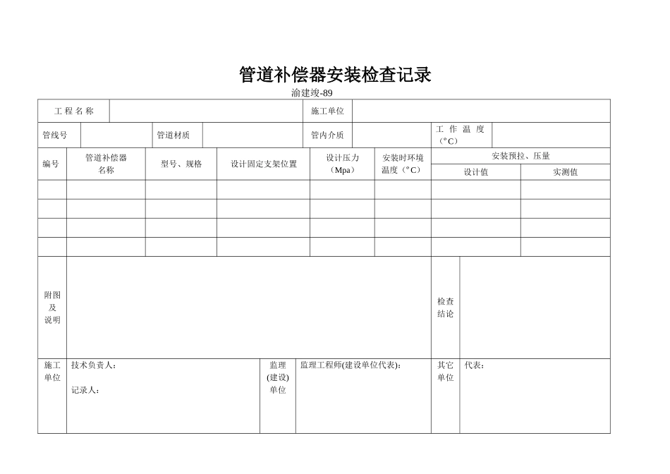 89 管道补偿器安装检查记录.doc_第1页