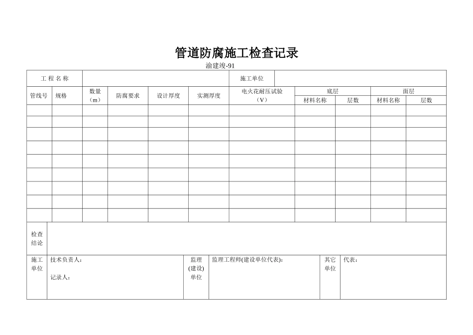 91 管道防腐施工检查记录.doc_第1页