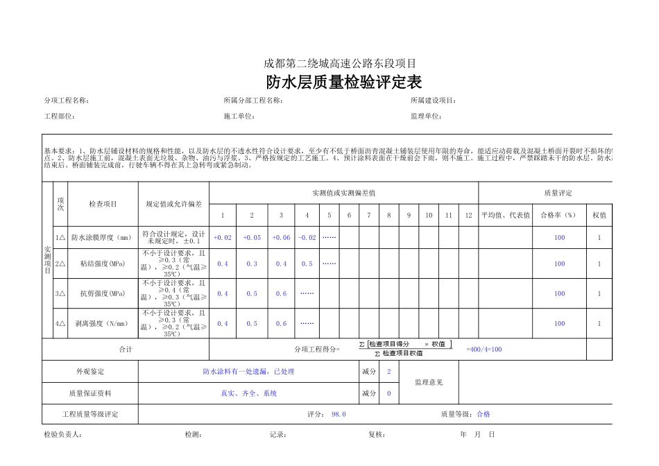 93 防水层质量评定.xls_第1页