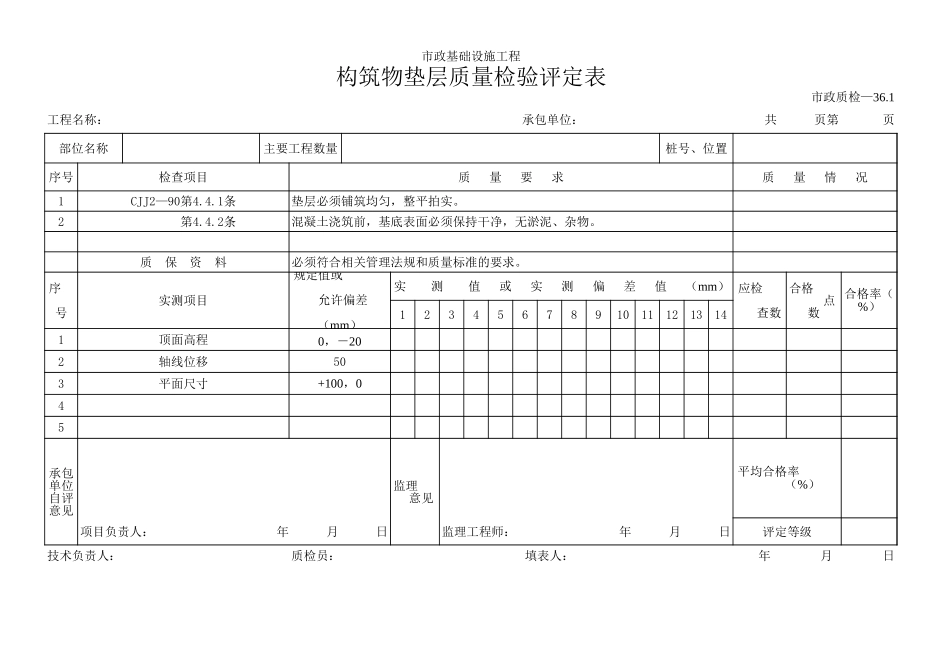 102构筑物垫层质量检验评定表.xls_第1页