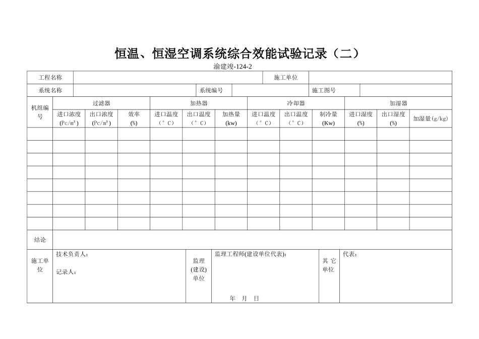 124-2 恒温、恒湿空调系统综合效能试验记录（二）.doc_第1页
