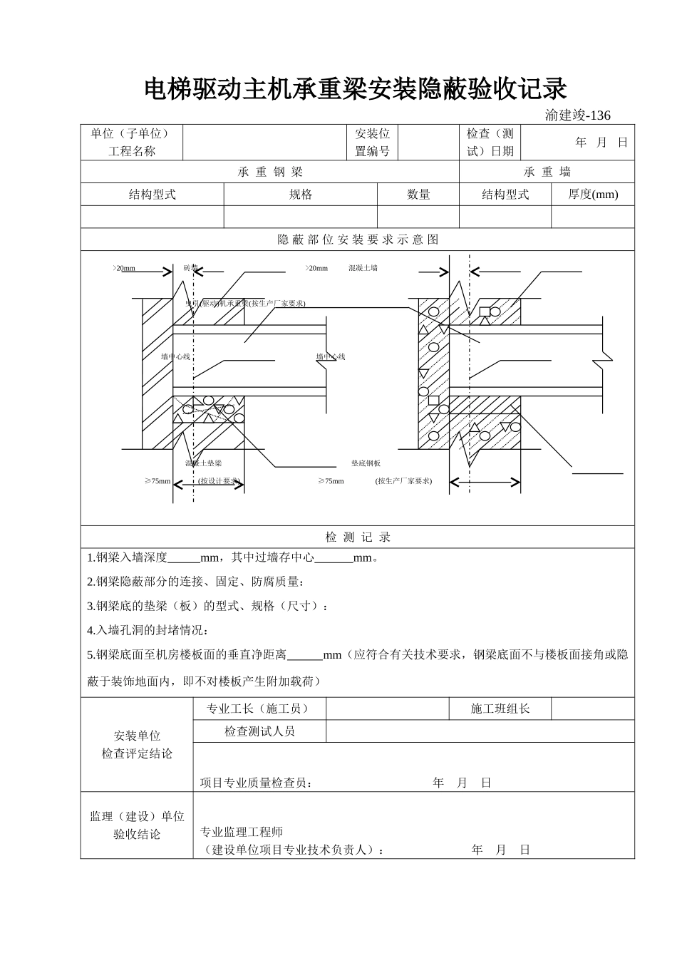 136 电梯驱动主机承重梁安装隐蔽验收记录.doc_第1页