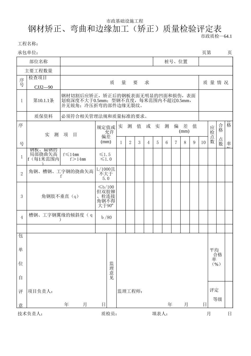 139钢材矫正、弯曲和边缘加工（矫正）质量检验评定表.xls_第1页