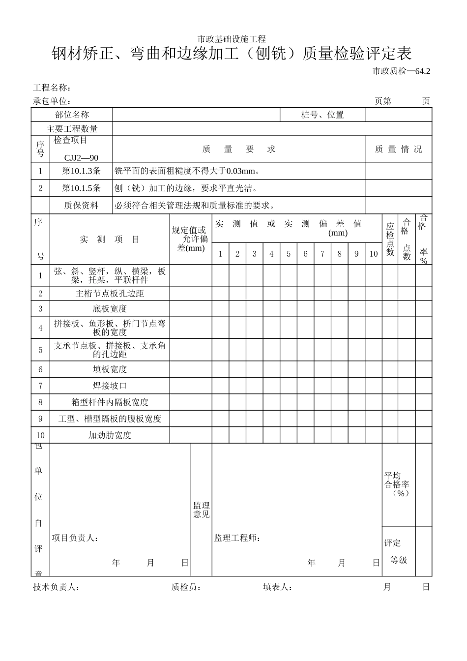 140钢材矫正、弯曲和边缘加工（刨铣）质量检验评定表.xls_第1页