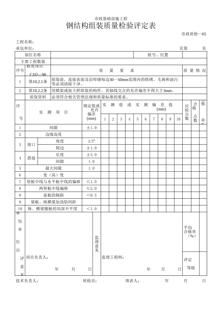 141钢结构组装质量检验评定表.xls_第1页