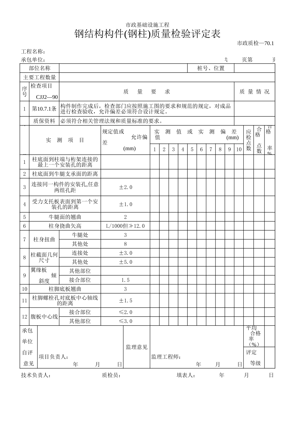 148钢结构构件(钢柱)质量检验评定表.xls_第1页