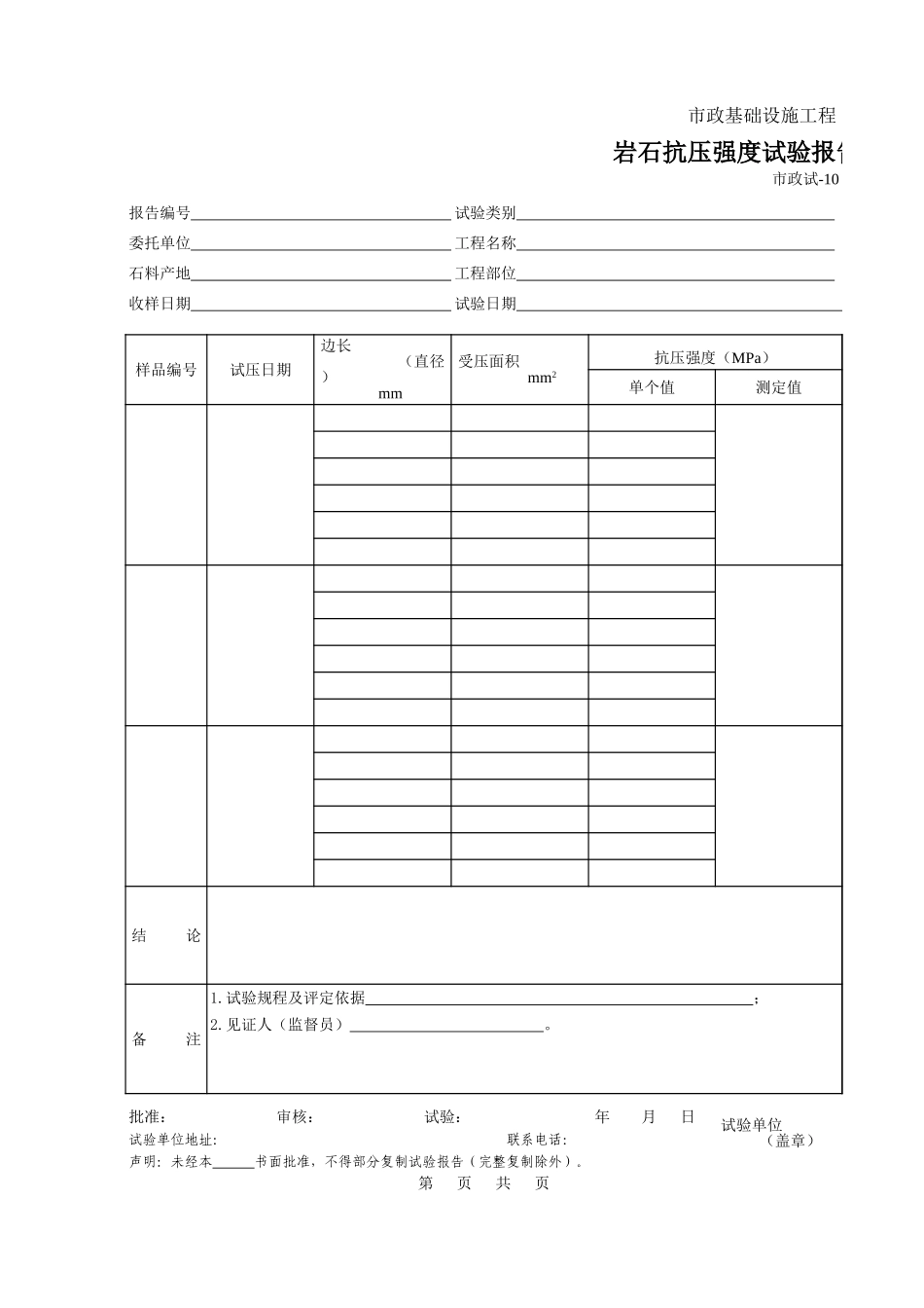 190岩石抗压强度试验报告.xls_第1页