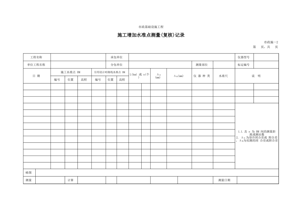 202施工增加水准点测量(复核)记录.xls_第1页