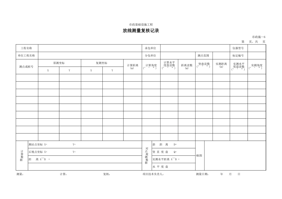 206放线测量复核记录.xls_第1页