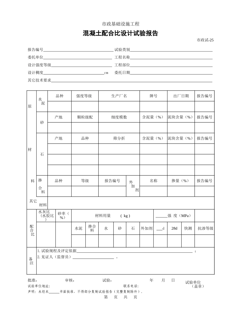 206混凝土配合比设计试验报告.xls_第1页