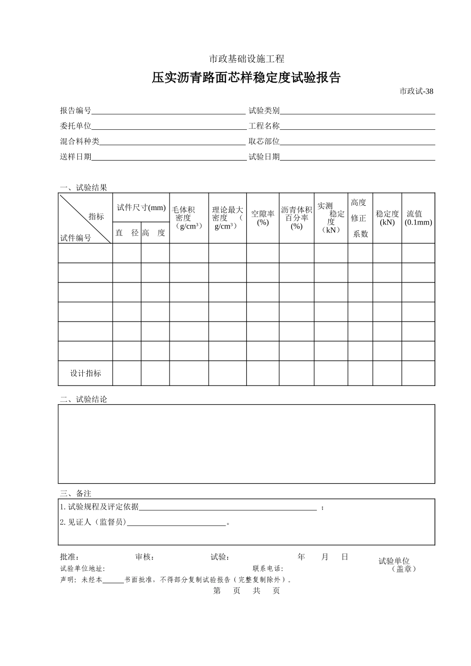 219压实沥青路面芯样稳定度试验报告.xls_第1页