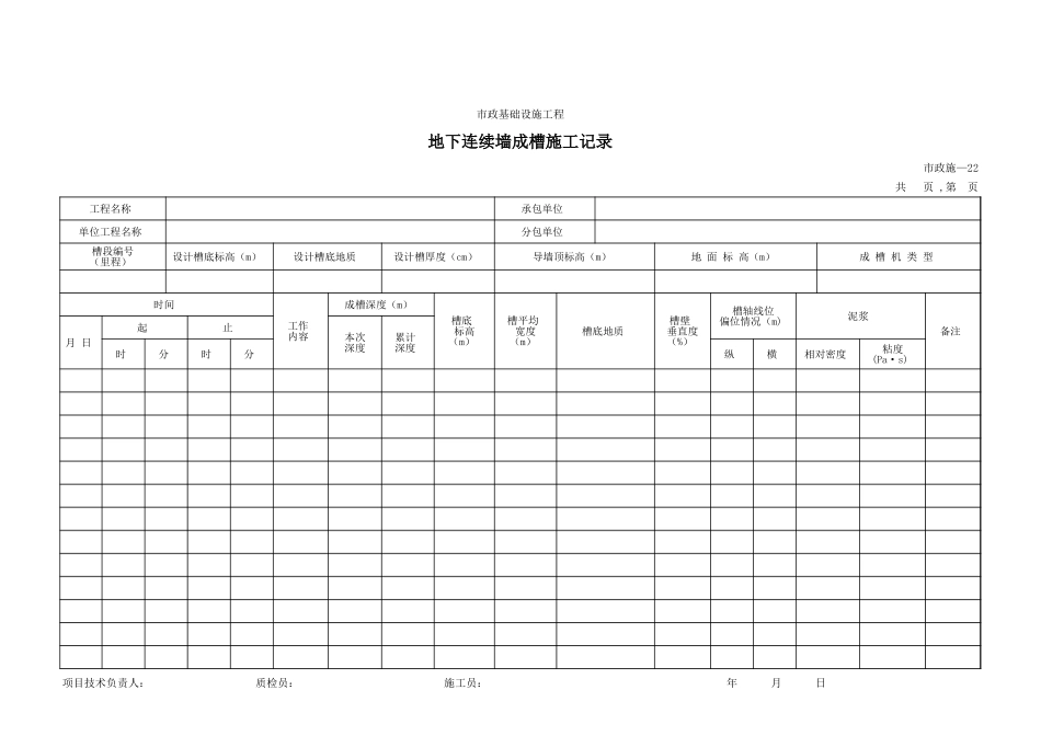 222地下连续墙成槽施工记录.xls_第1页