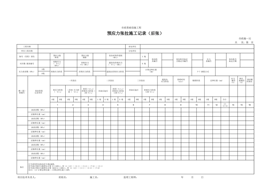 232预应力张拉施工记录(后张).xls_第1页
