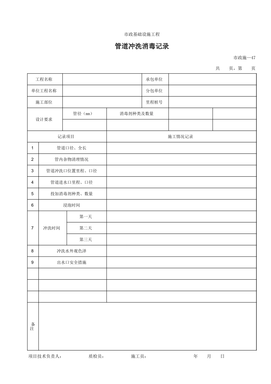 247管道冲洗消毒记录.xls_第1页