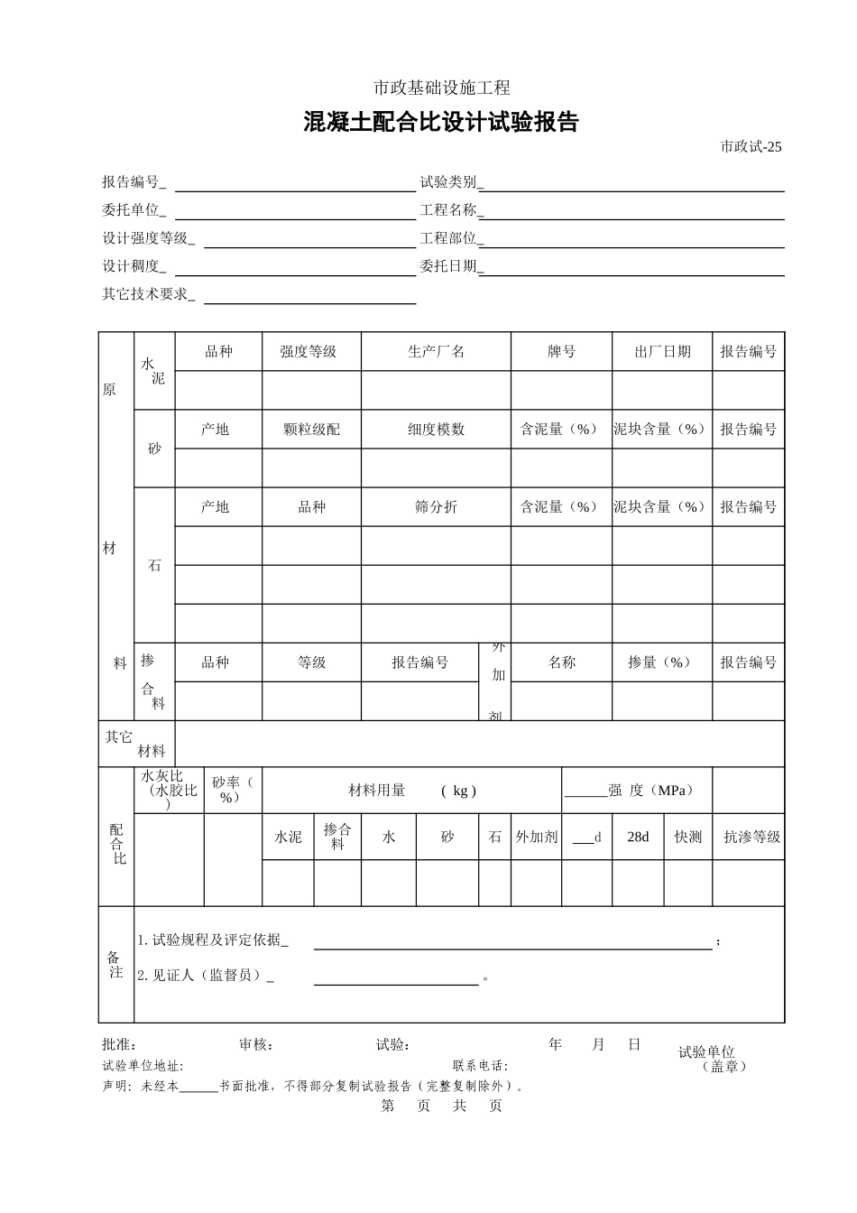 425.混凝土配合比设计试验报告.xls_第1页