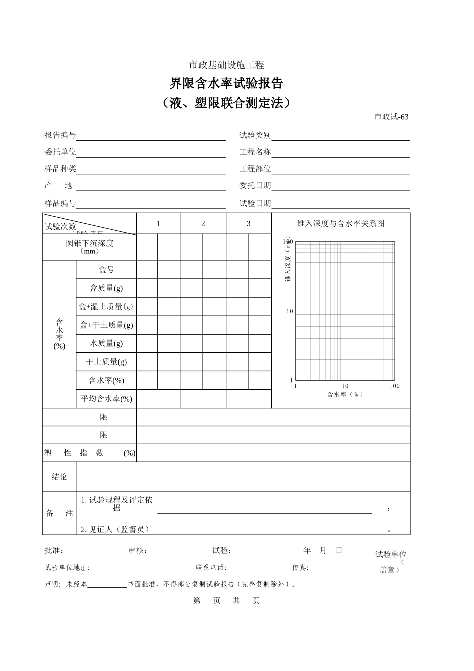 463.界限含水率试验报告（液、塑限联合测定法）.xls_第1页