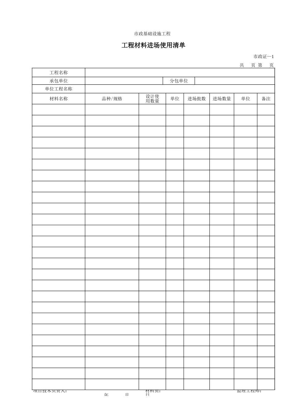 501工程材料进场使用清单.xls_第1页