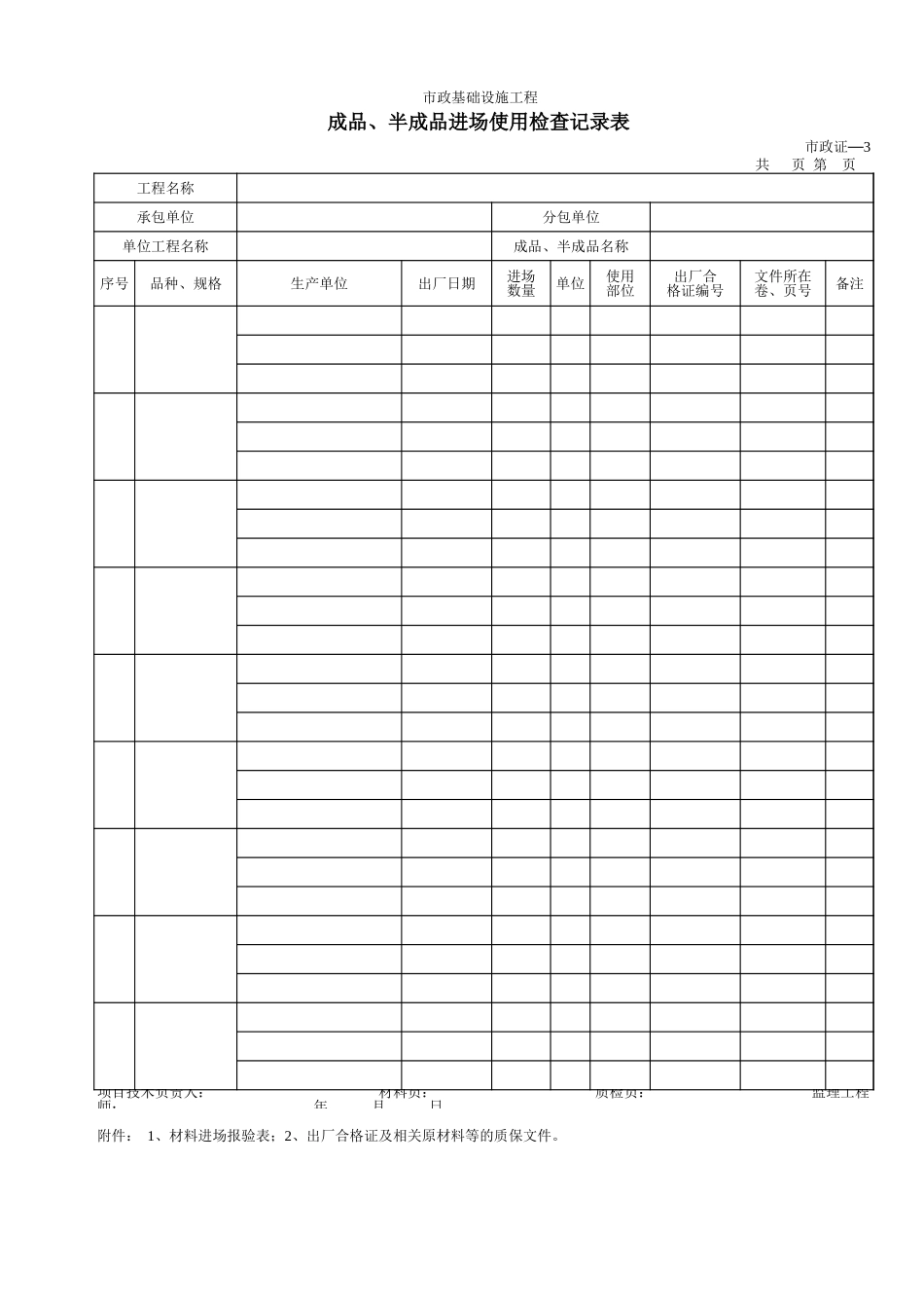 503成品、半成品进场使用检查记录表.xls_第1页