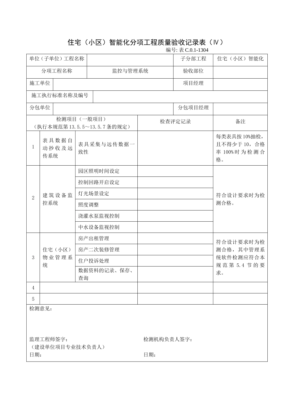 1304住宅（小区）智能化分项工程质量验收记录表（Ⅳ）.doc_第1页