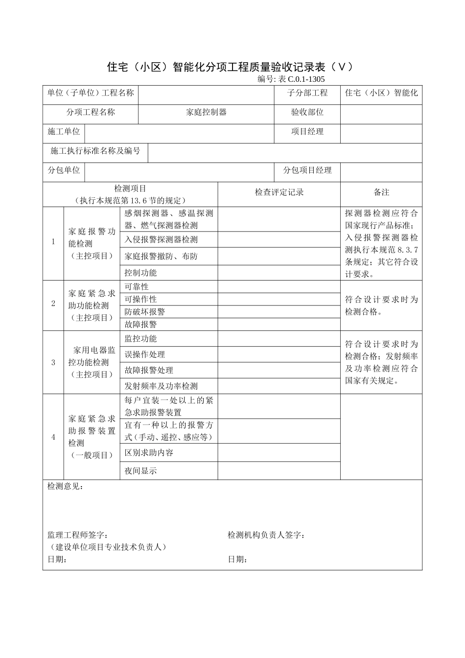1305住宅（小区）智能化分项工程质量验收记录表（Ⅴ）.doc_第1页