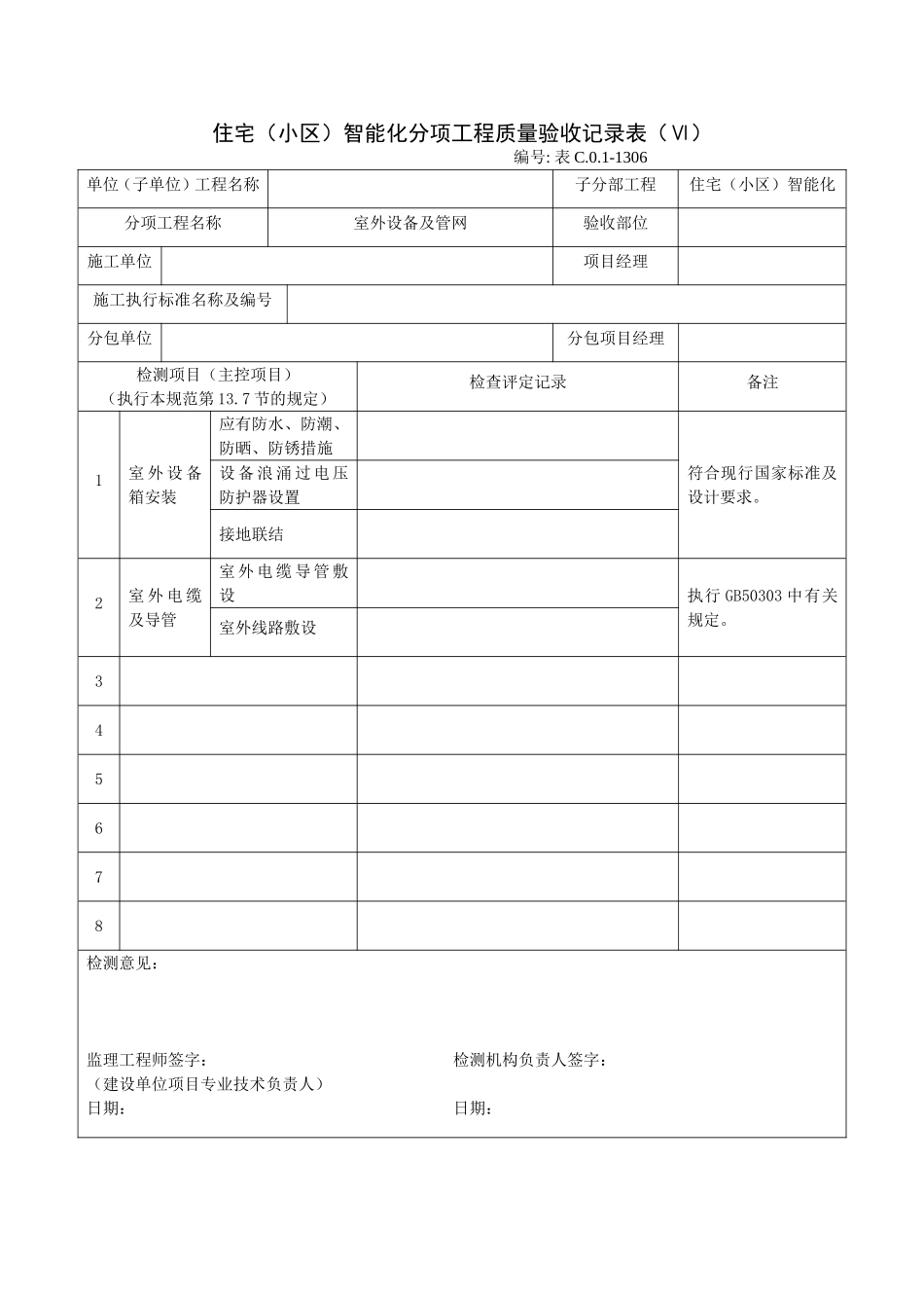 1306住宅（小区）智能化分项工程质量验收记录表（Ⅵ）.doc_第1页