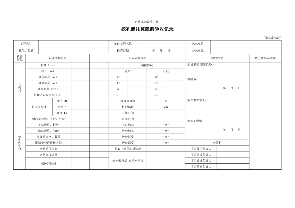 3007挖孔灌注桩隐蔽验收记录.xls_第1页
