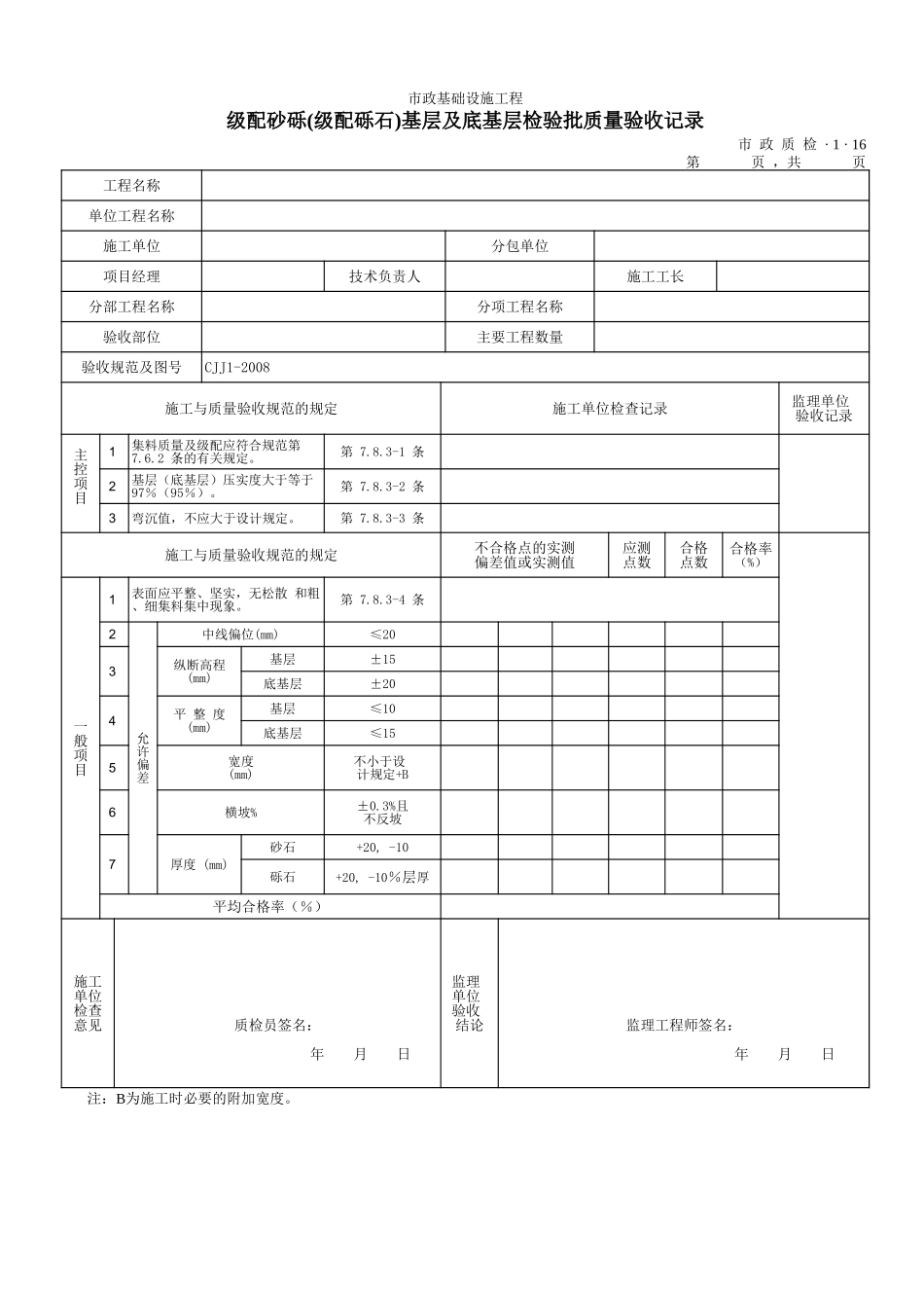 3116级配砂砾(级配砾石)基层及底基层检验批质量验收记录.xls_第1页