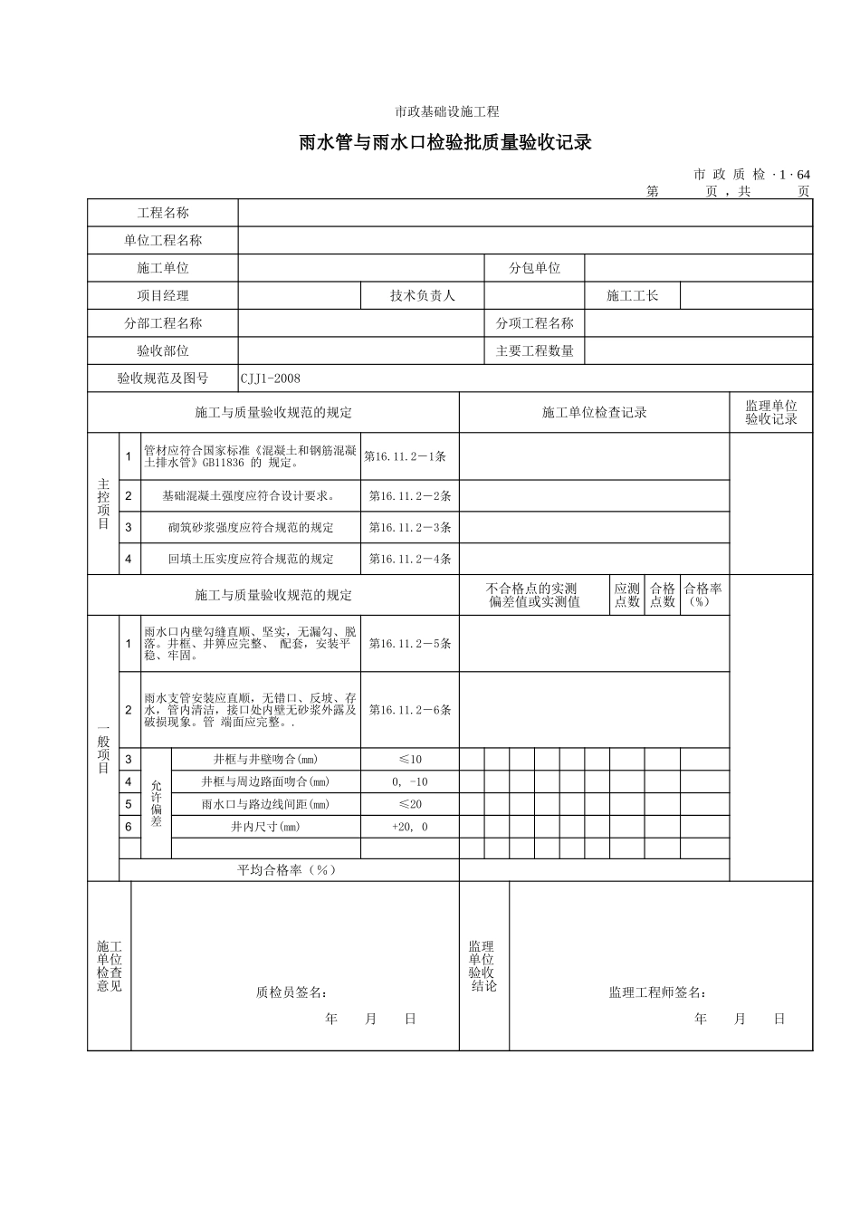3164雨水管与雨水口检验批质量验收记录.xls_第1页