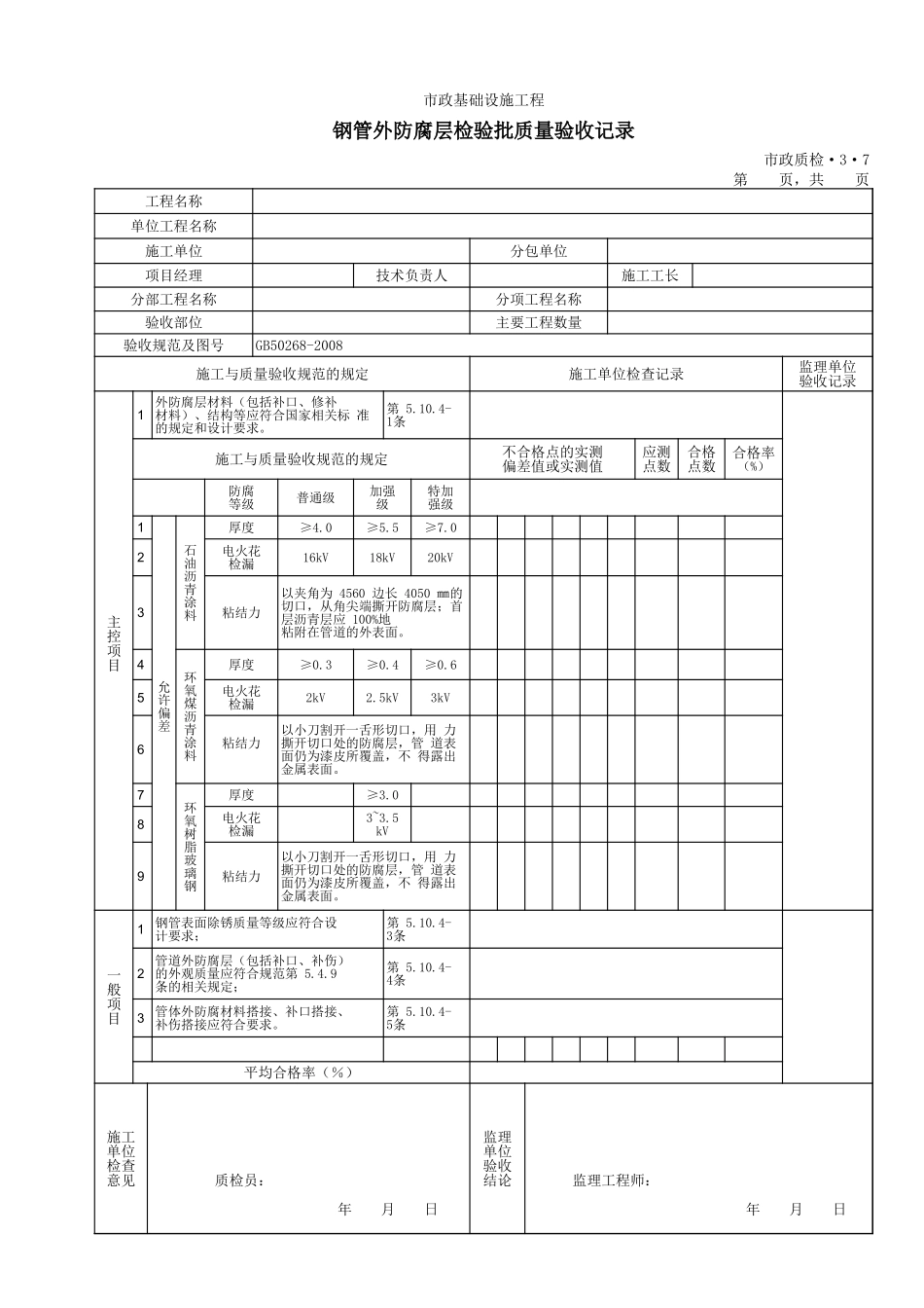 3307钢管外防腐层检验批质量验收记录.xls_第1页