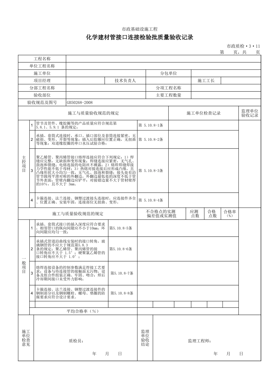 3311化学建材管接口连接检验批质量验收记录.xls_第1页