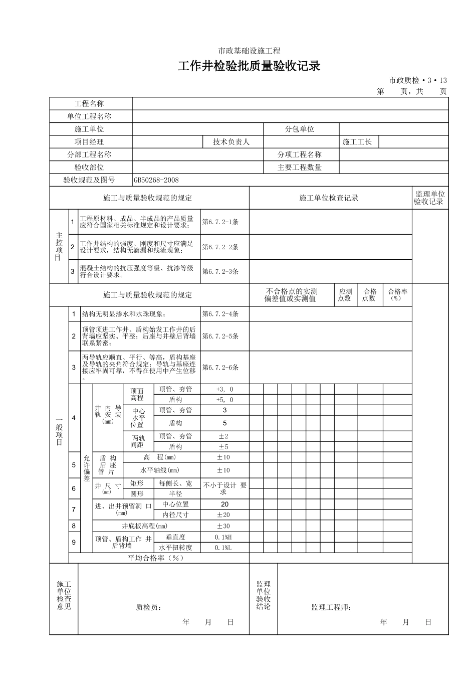 3313工作井检验批质量验收记录.xls_第1页