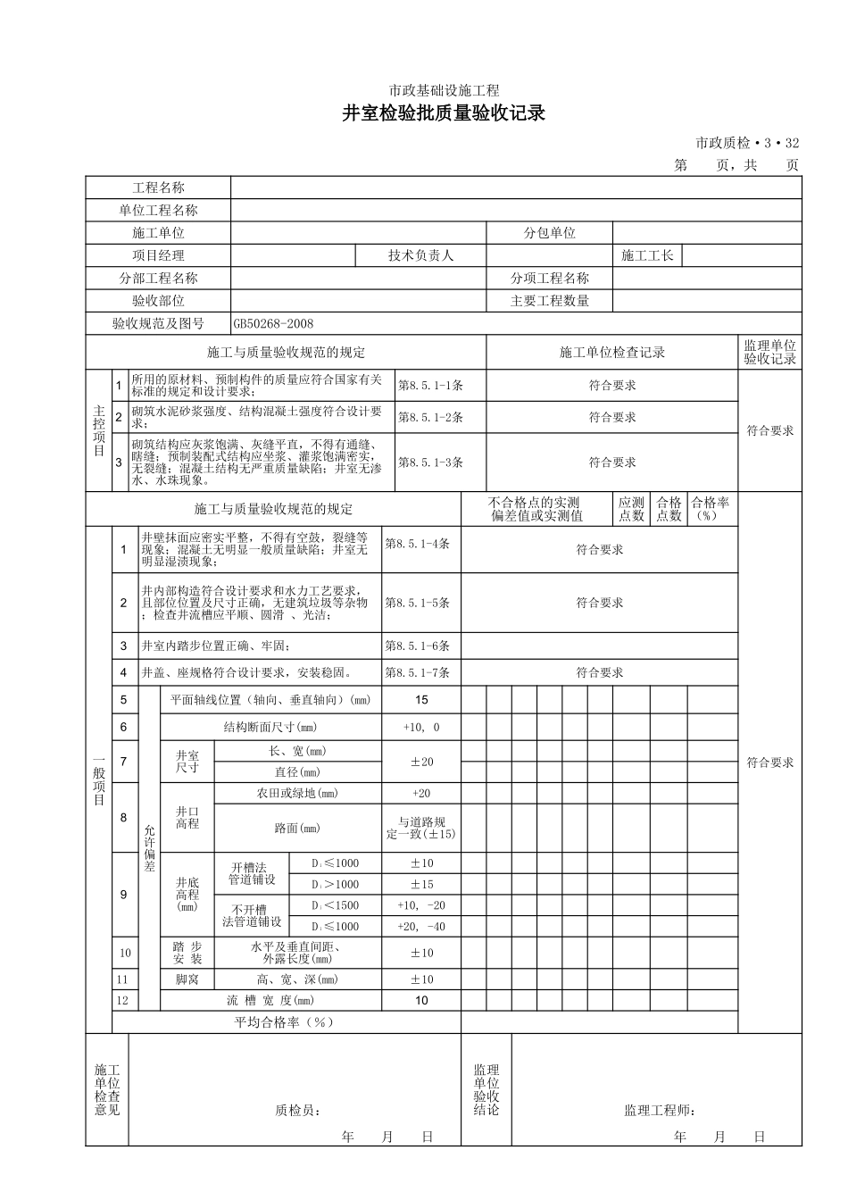 3332井室检验批质量验收记录.xls_第1页