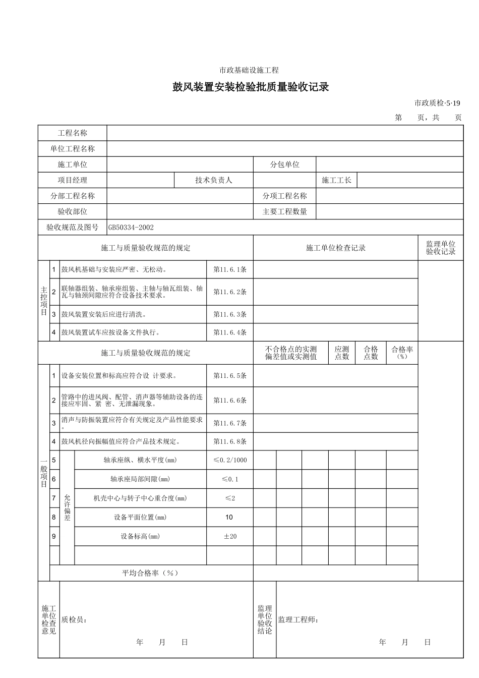 3519鼓风装置安装检验批质量验收记录.xls_第1页