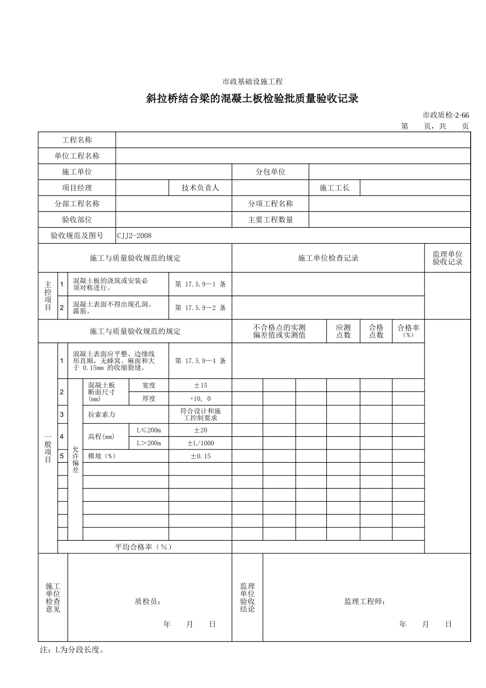 32066斜拉桥结合梁的混凝土板检验批质量验收记录.xls_第1页