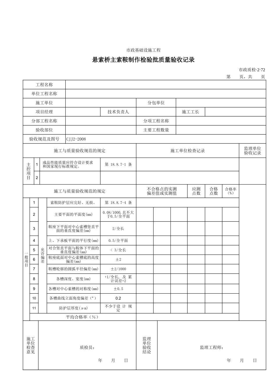 32072悬索桥主索鞍制作检验批质量验收记录.xls_第1页