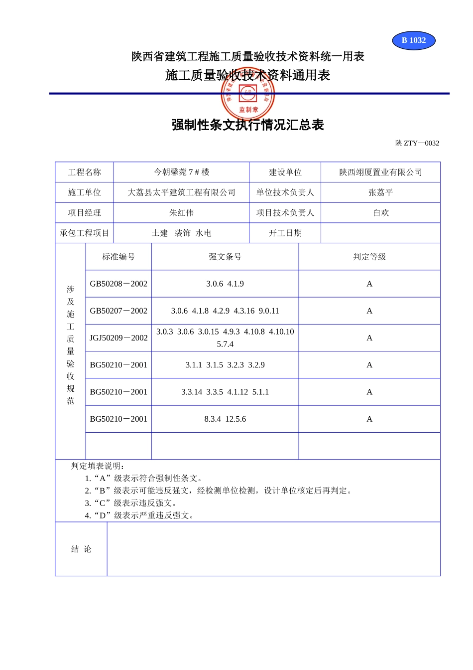 B 1032强制性条文执行情况汇总表.doc_第1页