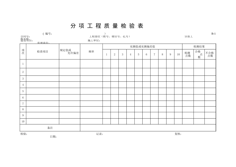 B-1分项工程质量检验表.xls_第1页