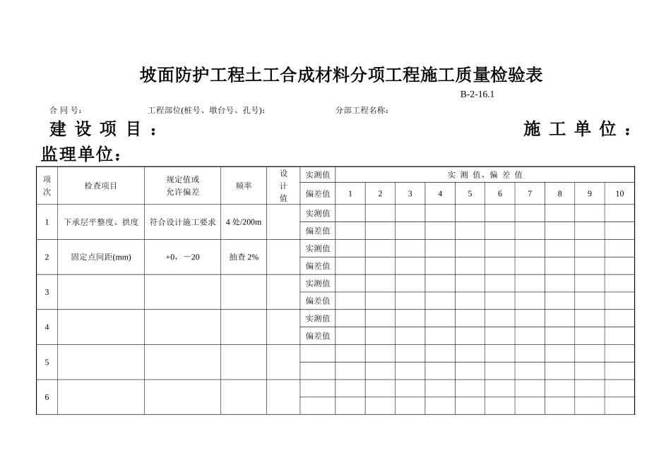 B-2-16.1 坡面防护工程土工合成材料分项工程施工质量检验表.doc_第1页