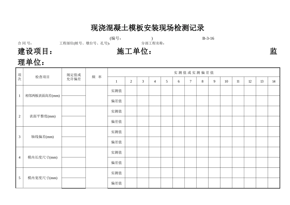 B-3-16 现浇混凝土模板安装检测记录.doc_第1页